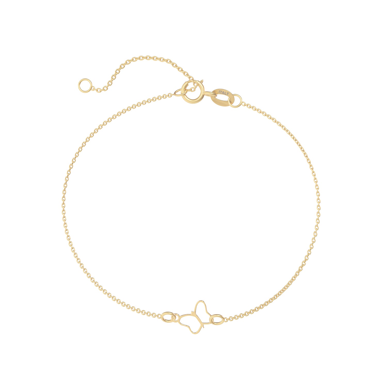 Brățară din aur de 8K cu charm fluturaș delicat, realizată din aur galben, cu design fin și lanț ajustabil. Bijuterie feminină, ideală pentru purtare zilnică sau cadou simbolic.