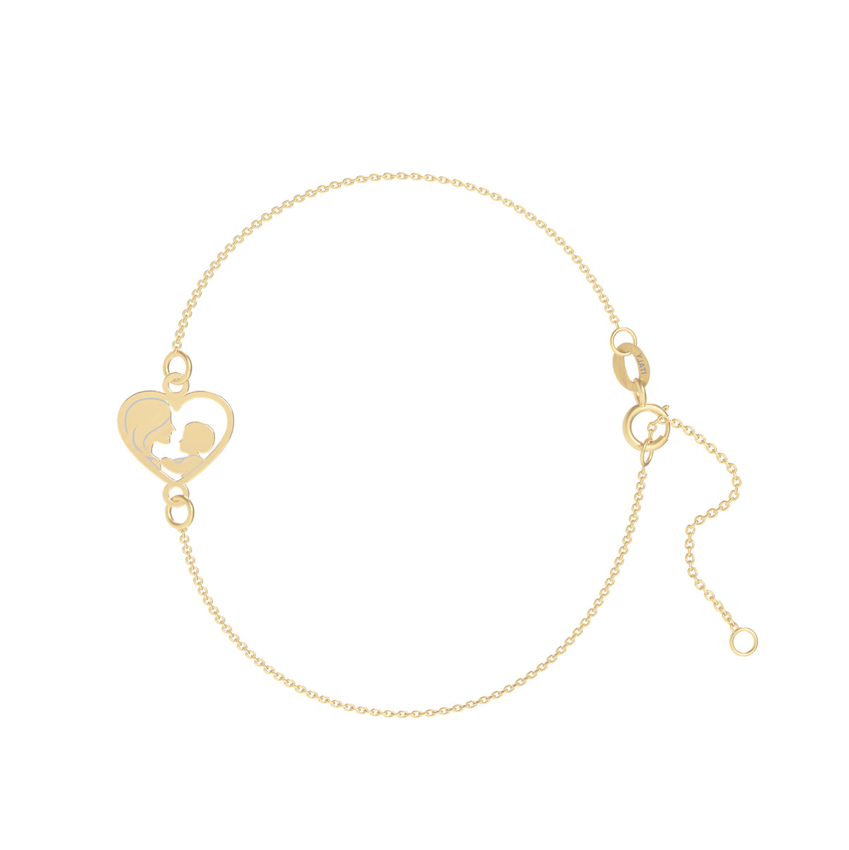 Brățară din aur de 8K cu charm mamă și copil, realizată din aur galben, cu design delicat și lanț fin ajustabil. Bijuterie simbolică, ideală pentru cadou dedicat mamelor.