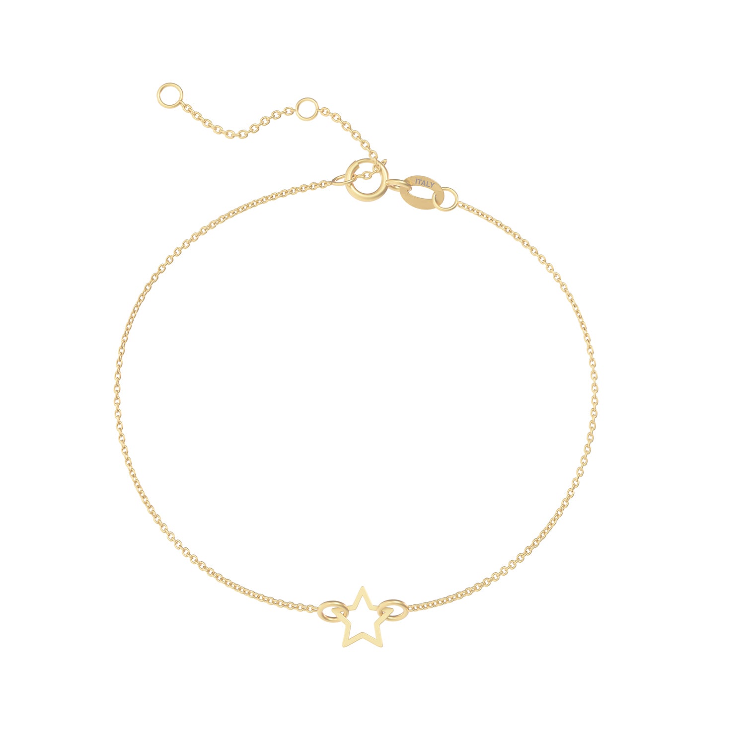 Brățară din aur de 8K cu charm stea Petite Star, realizată din aur galben, cu design delicat și lanț fin ajustabil. Bijuterie feminină cu steluta din aur.