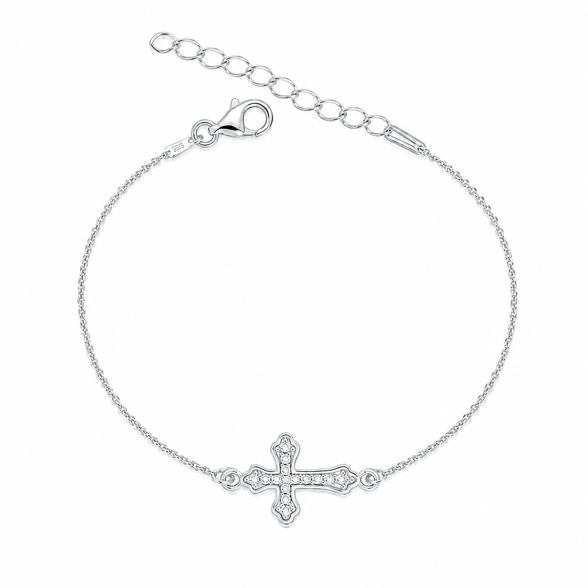 Brățară Divine Cross Silver Bracelet din argint 925, cu model cruce și zirconii strălucitoare. Bijuterie delicată și elegantă cu simbol spiritual MAISON Stéphanie.