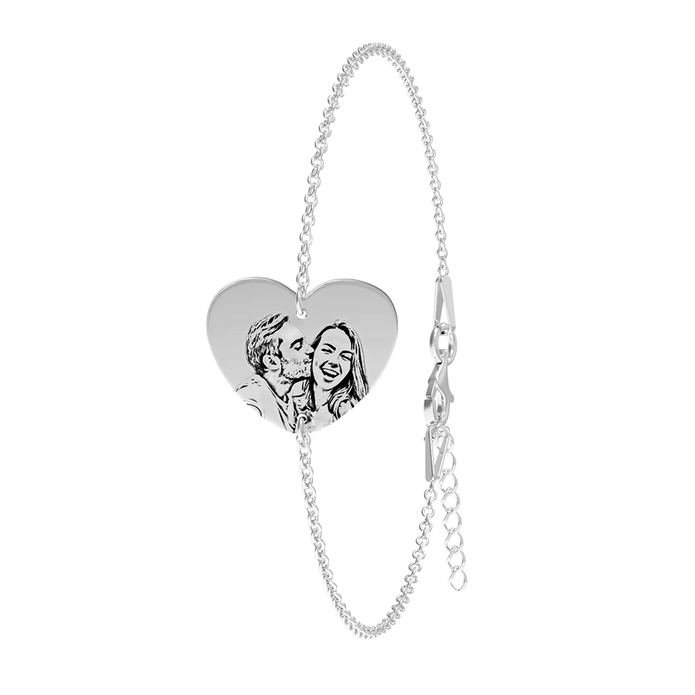 Brățară personalizată cu fotogravură pe inimioară din argint 925 – bestseller Maison La Stéphanie, ideală pentru cadouri de sărbători, Valentine’s Day, Crăciun sau aniversări, pentru familie, iubit sau iubită.