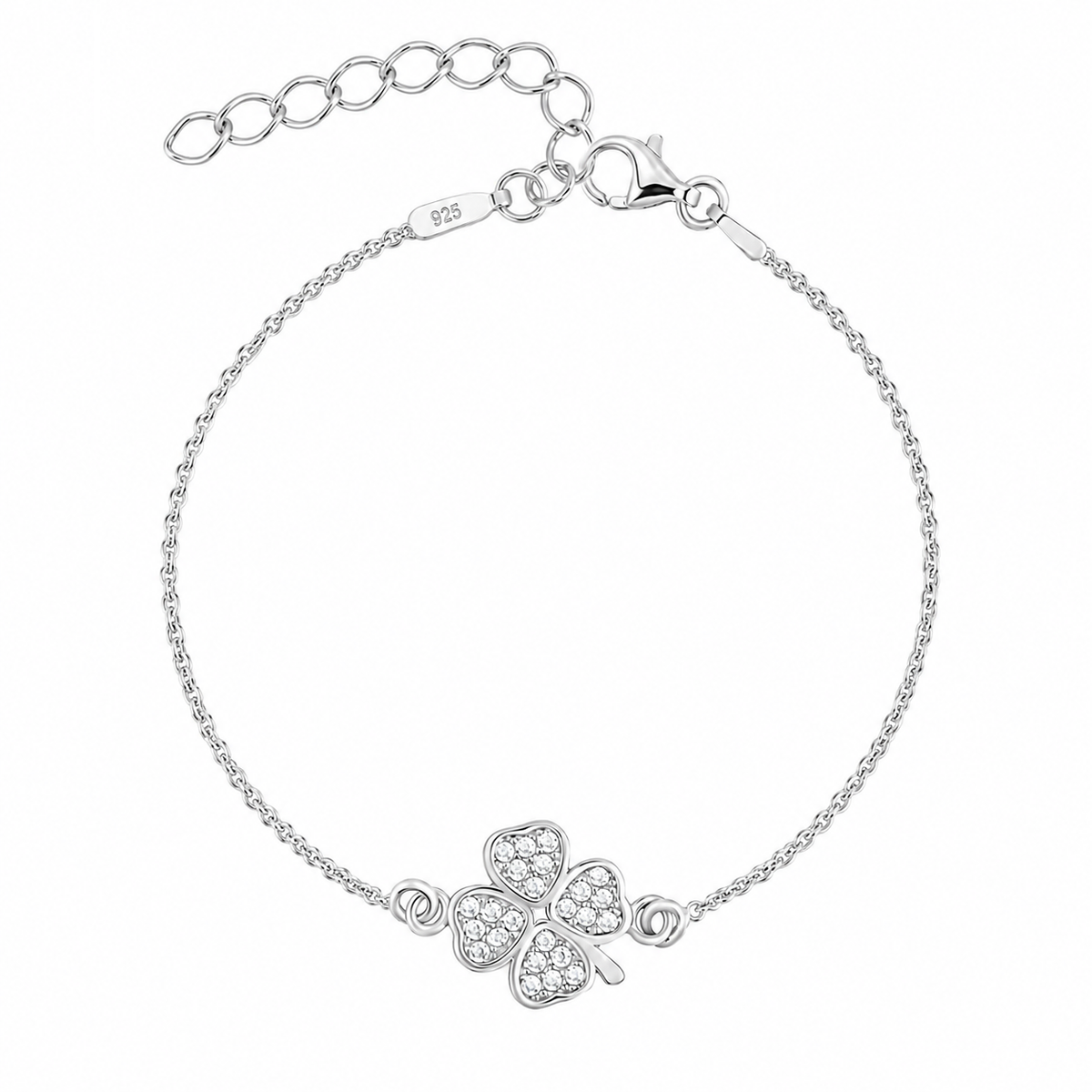Brățară Le Trèfle Porte-Bonheur Silver Bracelet din argint 925, cu trifoi cu patru foi și zirconii strălucitoare. Bijuterie delicată cu simbol al norocului.