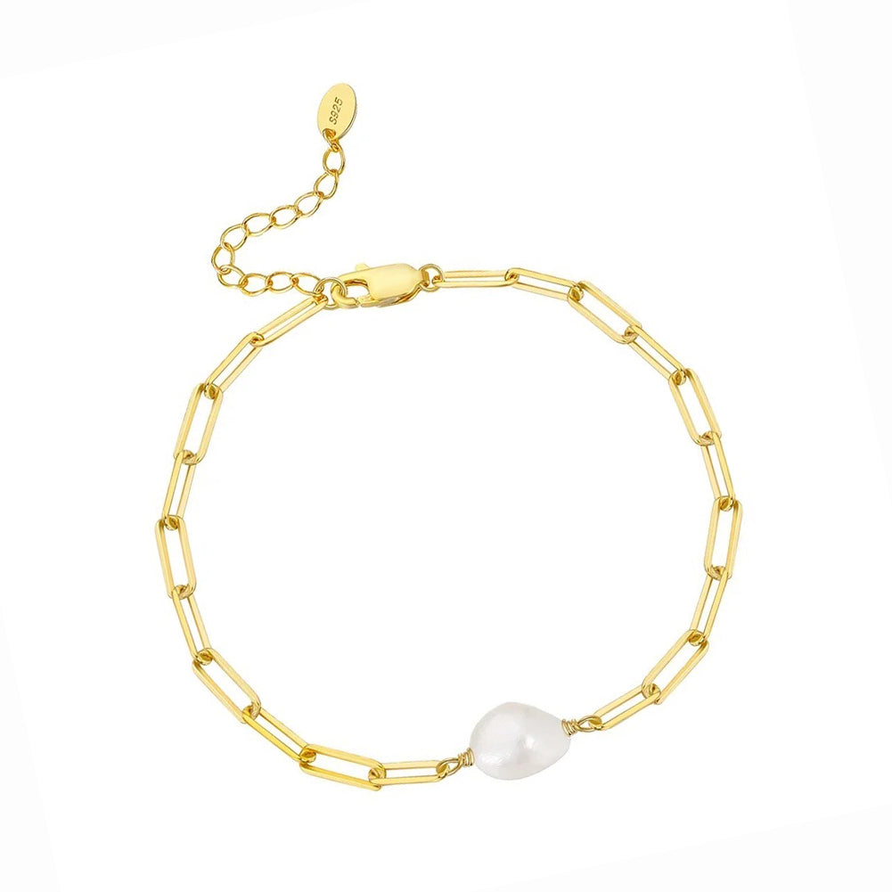 Brățară elegantă din argint 925 placat cu aur 14K, cu perlă naturală de cultură – bijuterie rafinată Maison La Stéphanie, ideală pentru cadou.