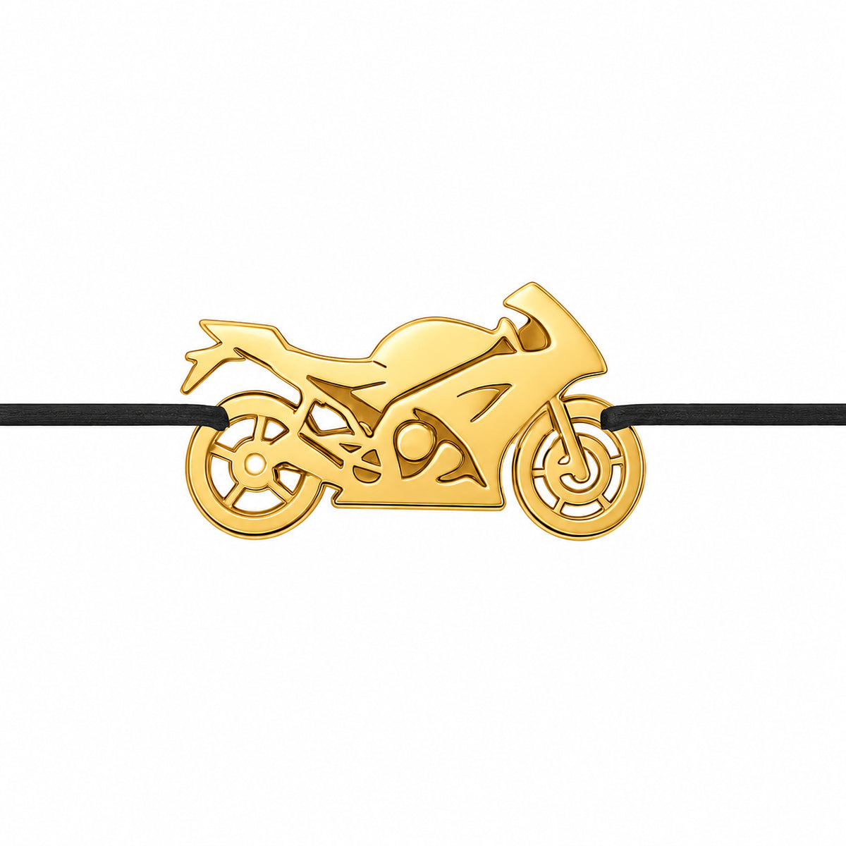 Bratara Motorcycle cu charm in forma de motocicleta din Argint 925 placat cu Aur 18K si snur negru ajustabil, bijuterie pentru pasionatii de motociclism – Maison La Stéphanie.