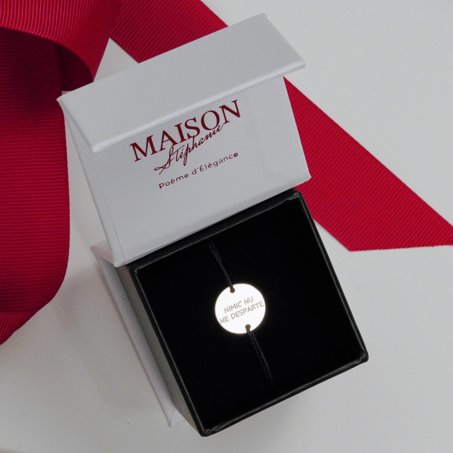 brățară personalizată bănuț 14 mm din argint 925 pe șnur reglabil Maison La Stéphanie