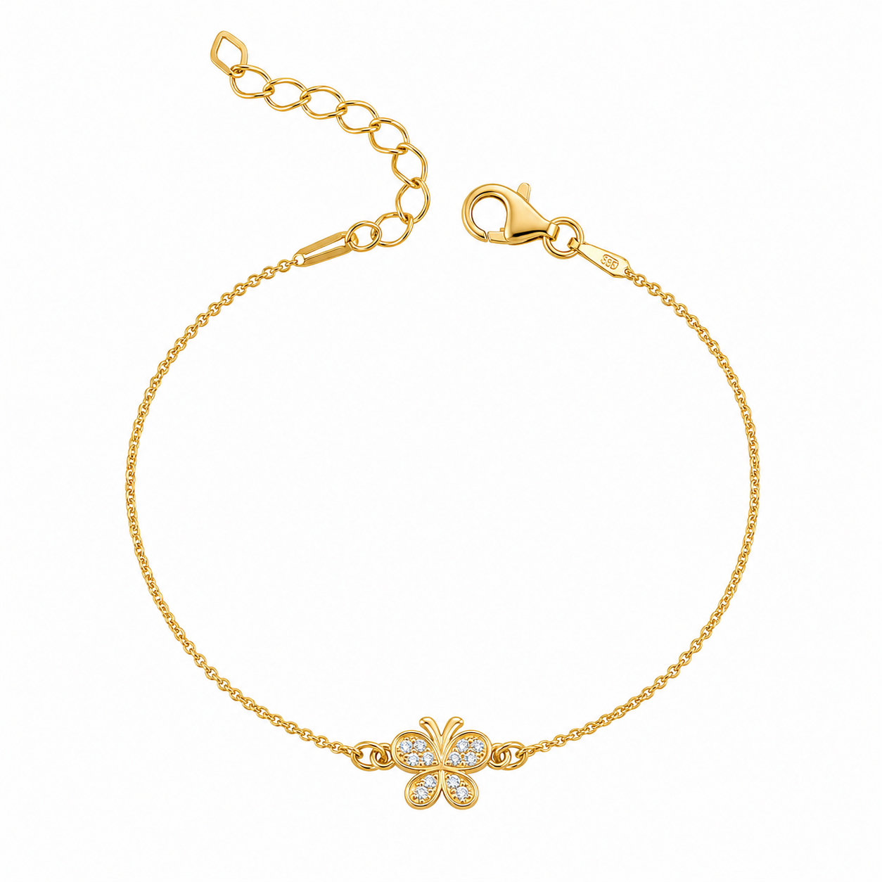 Brățară Petit Papillon Silver Bracelet din argint 925 placat cu aur, cu fluture delicat și zirconii strălucitoare. Bijuterie feminină și elegantă pentru purtare zilnică.