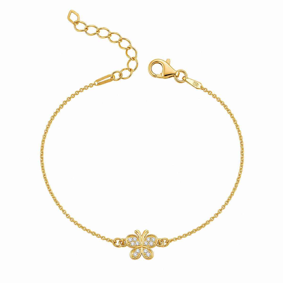Brățară Petit Papillon Silver Bracelet din argint 925 placat cu aur, cu fluture delicat și zirconii strălucitoare. Bijuterie feminină și elegantă pentru purtare zilnică.