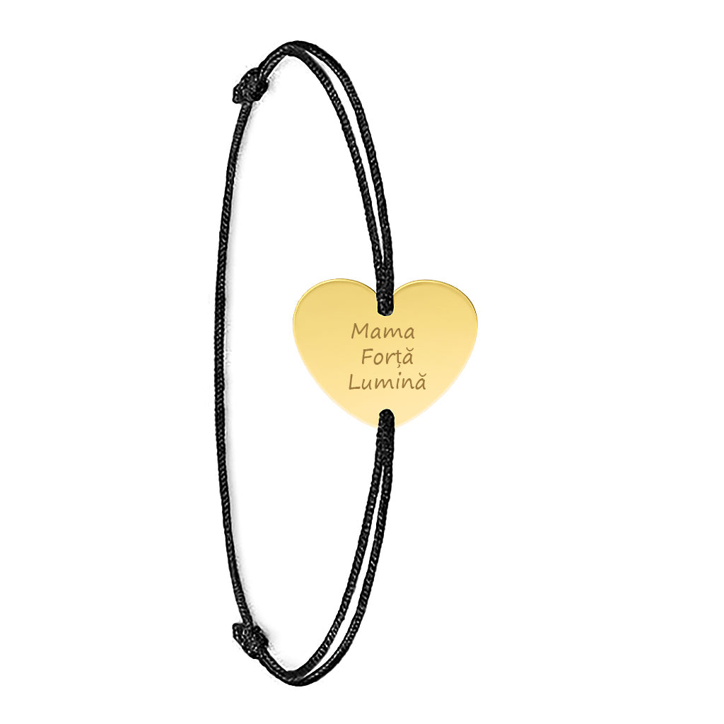 bratara snur personalizata prin gravura charm inima aur 14k