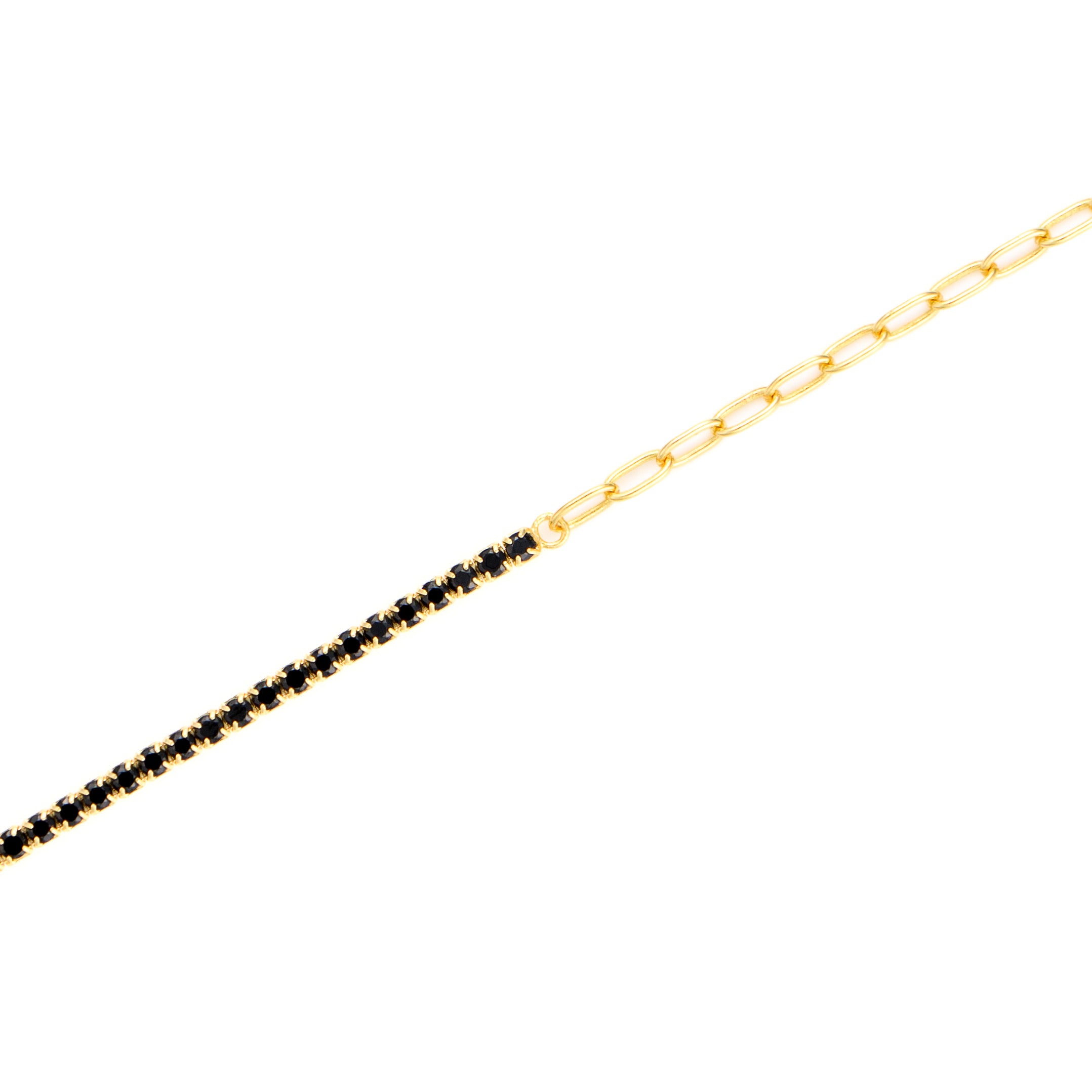 bratara argint placat cu aur jumatate tip tennis cu pietre negre zircnoia jumatate lant