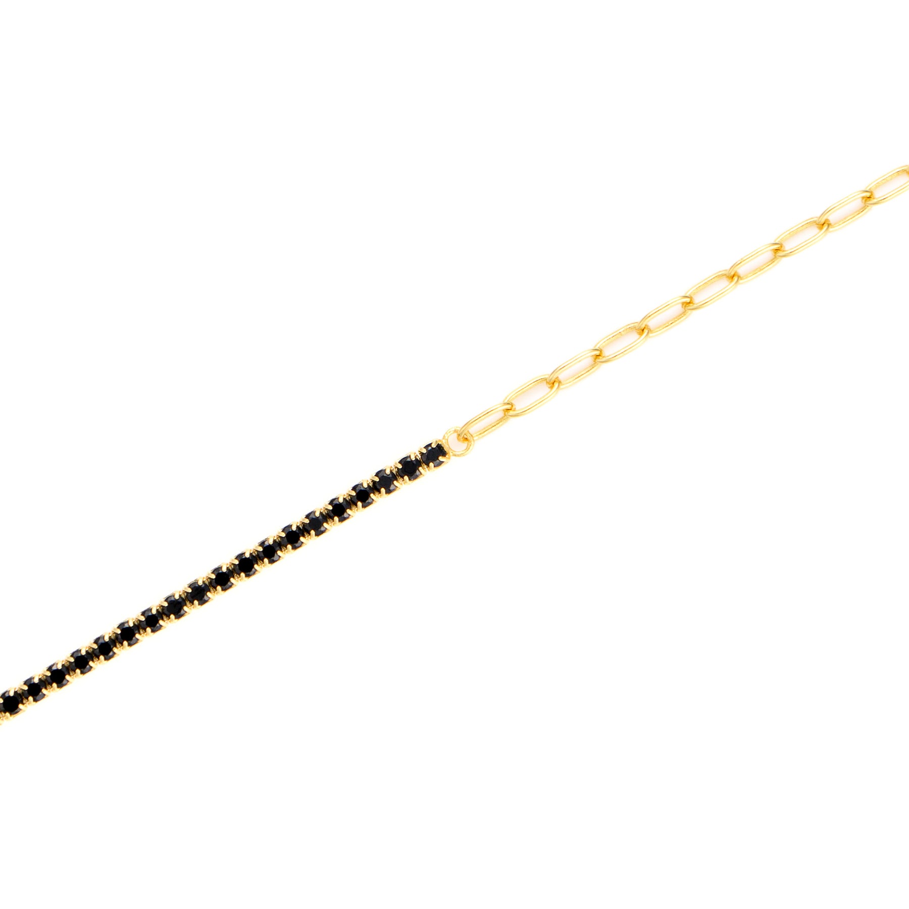 bratara argint placat cu aur jumatate tip tennis cu pietre negre zircnoia jumatate lant