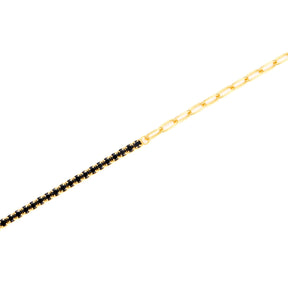 bratara argint placat cu aur jumatate tip tennis cu pietre negre zircnoia jumatate lant