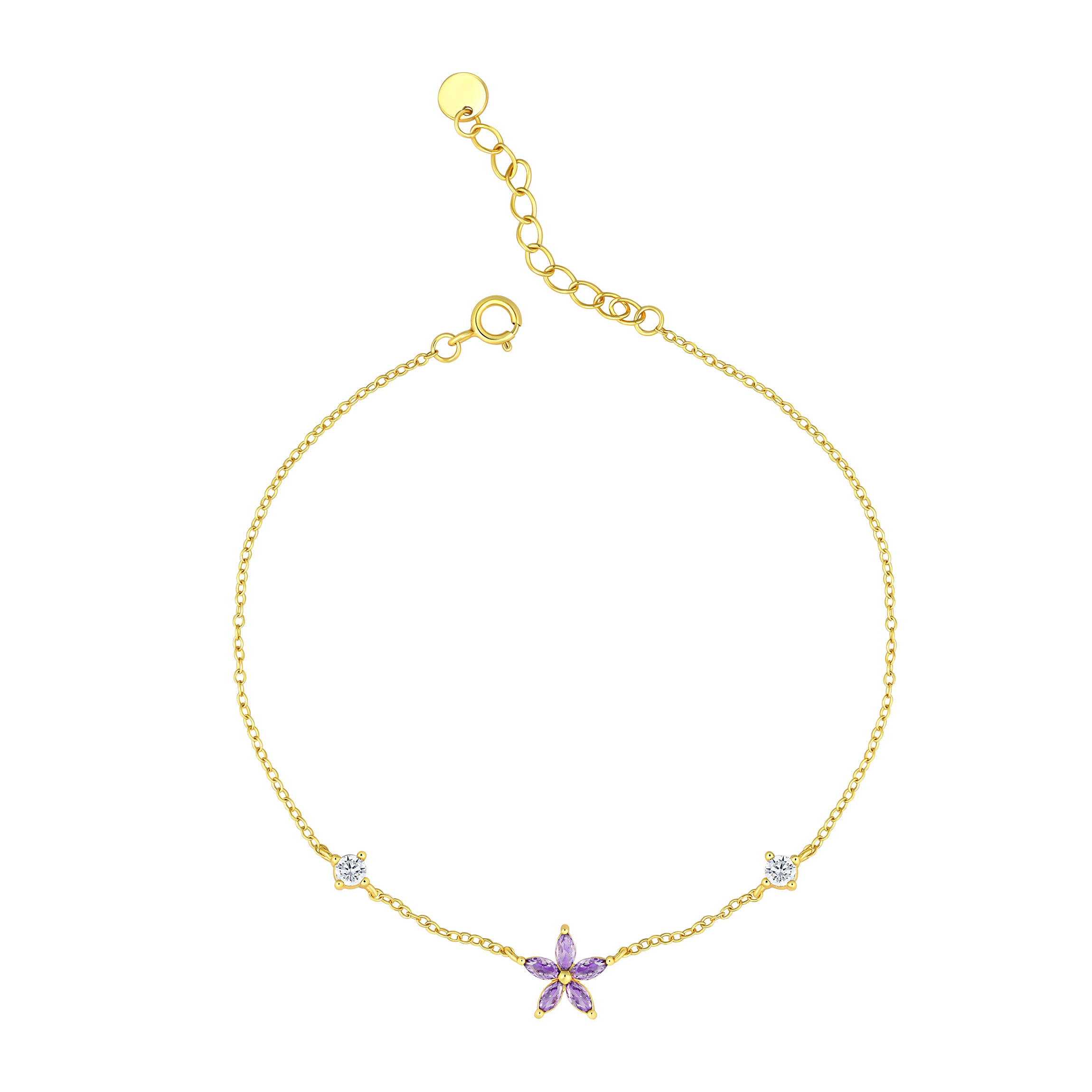 Bratara Violet Flower din argint 925 placat cu aur, cu pietre mov si albe – Maison La Stephanie