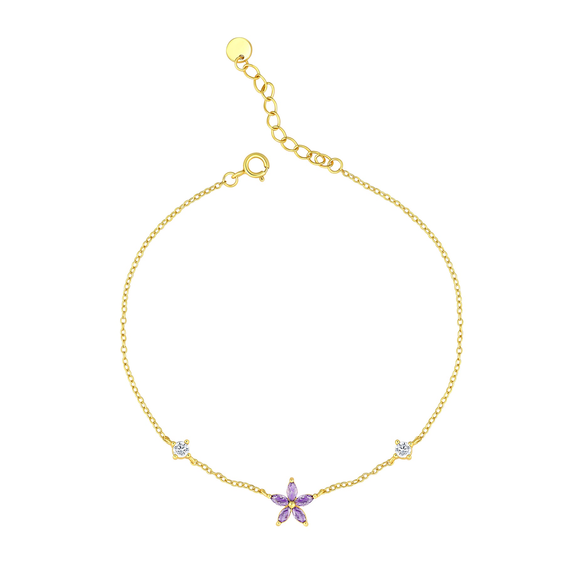 Bratara Violet Flower din argint 925 placat cu aur, cu pietre mov si albe – Maison La Stephanie