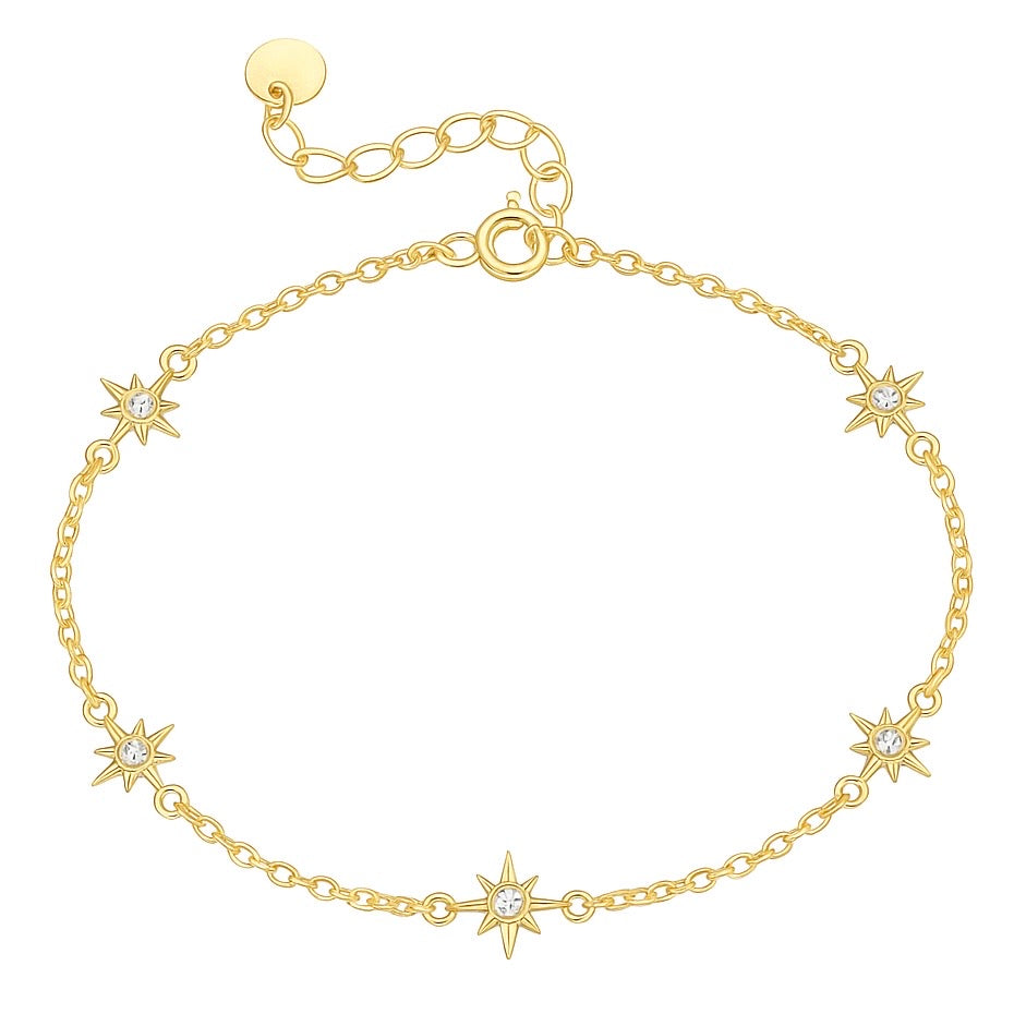 Bratara elegantă cu steluțe si pietre zirconia din argint placat cu aur 18K