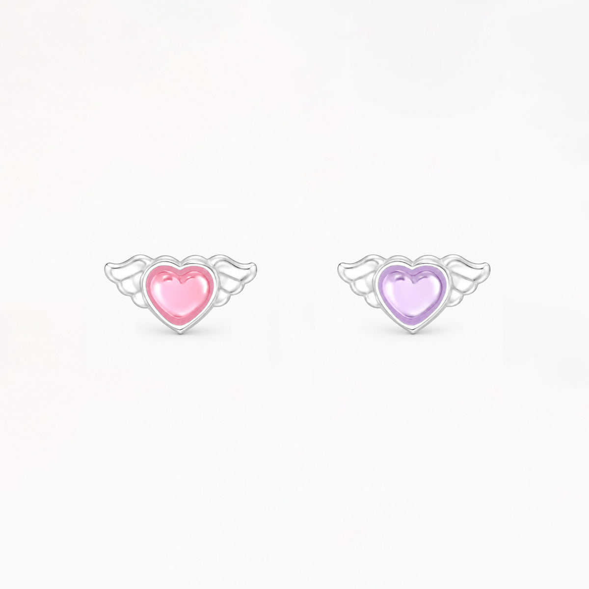 Cercei Cupid Hearts Argint 925 pentru fetite, inimioare roz si lila cu aripioare de inger, Black Friday MAISON La Stéphanie