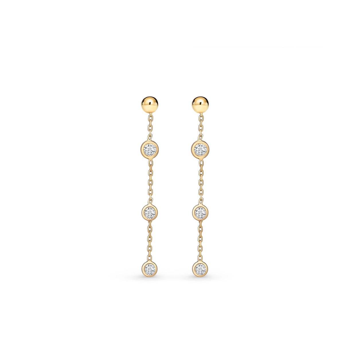 Cercei lungi din aur 9K cu cinci zirconii transparente dispuse pe un lanț subțire, design elegant și fluid – Maison La Stéphanie