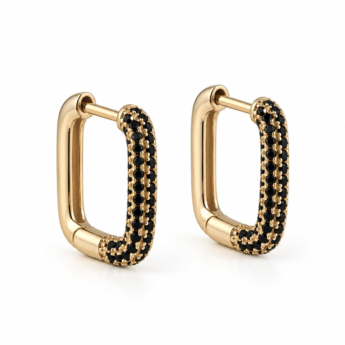 Cercei Éclat Noir Argint 925 placat cu Aur 18K, forma dreptunghiulara cu pietre negre, Black Friday MAISON La Stéphanie
