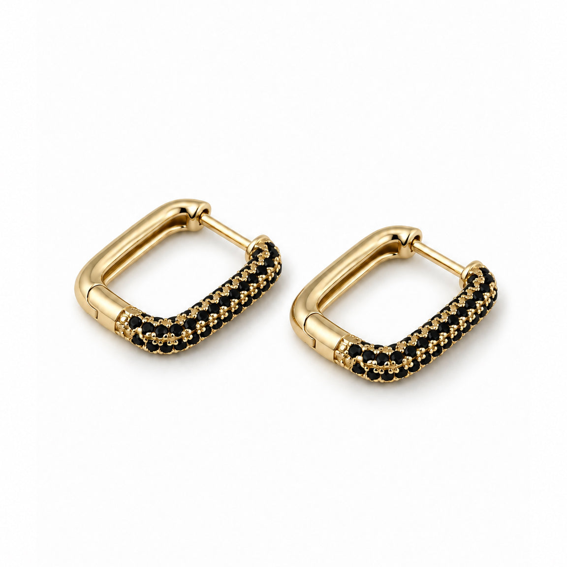 Cercei Éclat Noir Argint 925 placat cu Aur 18K, forma dreptunghiulara cu pietre negre, Black Friday MAISON La Stéphanie