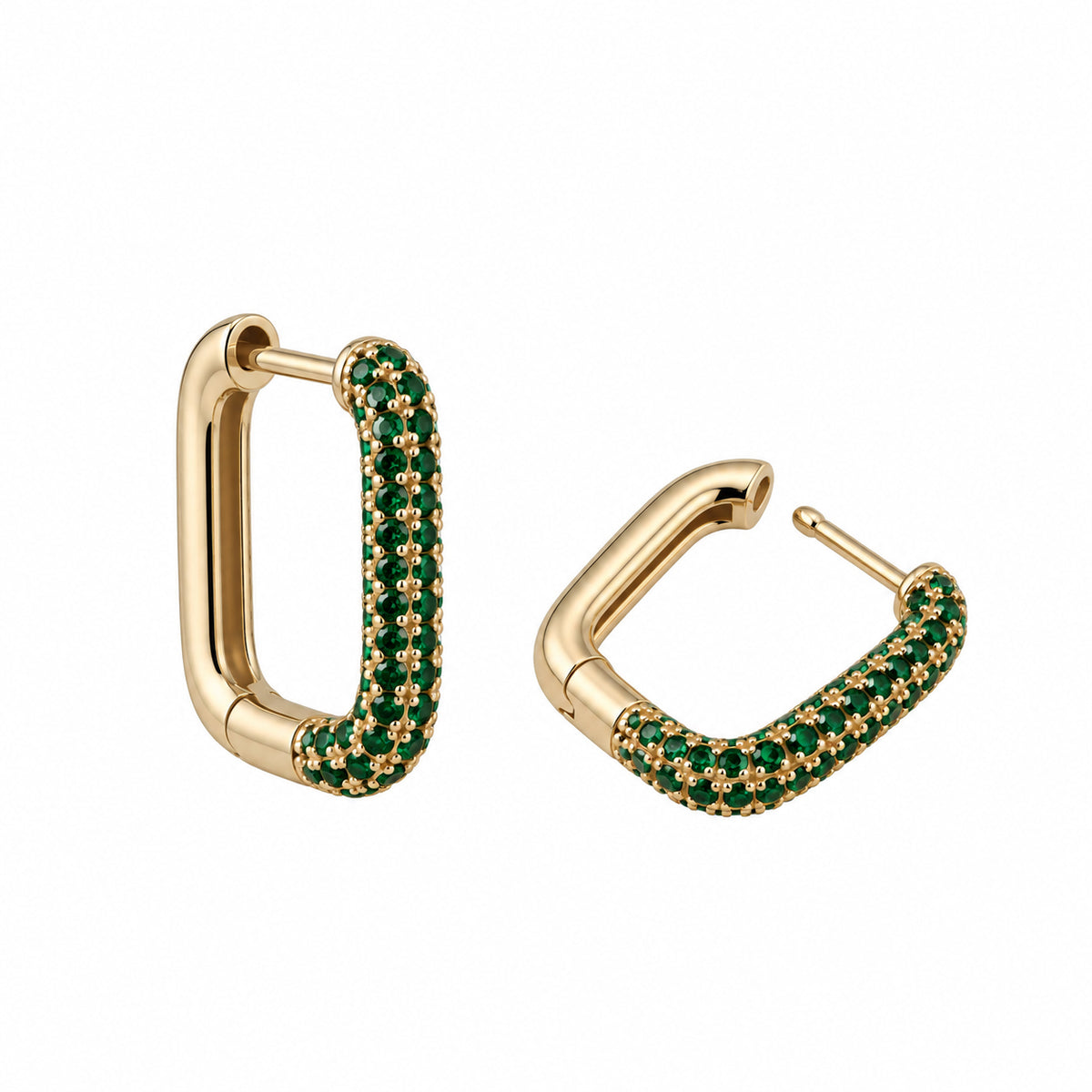 Cercei Éclat Vert Argint 925 placat cu Aur 18K, forma dreptunghiulara cu pietre verzi, Black Friday MAISON La Stéphanie