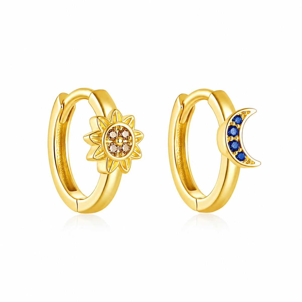 Cercei Hoops 9 mm Argint 925 Placat cu Aur Sun & Moon | Maison La Stéphanie