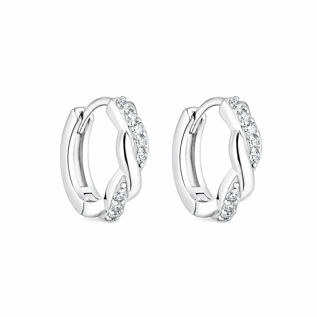 Cercei Hoops Argint 925 Placat cu Rodiu Silver Twist Glow | Maison La Stéphanie