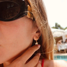 Cercei din argint placat cu aur 18K, cu stea de mare și zirconiu — bijuterie elegantă pentru vară, vacanțe și cadouri feminine. Ocean vibes by Maison La Stéphanie.
