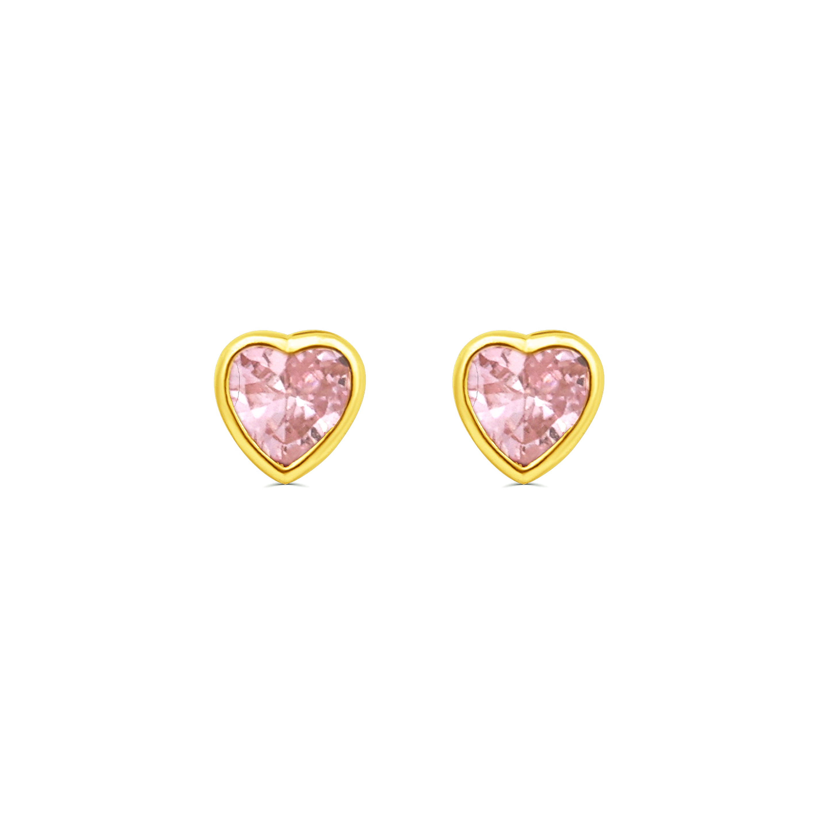 Tiny pink heart earrings, gold-plated silver