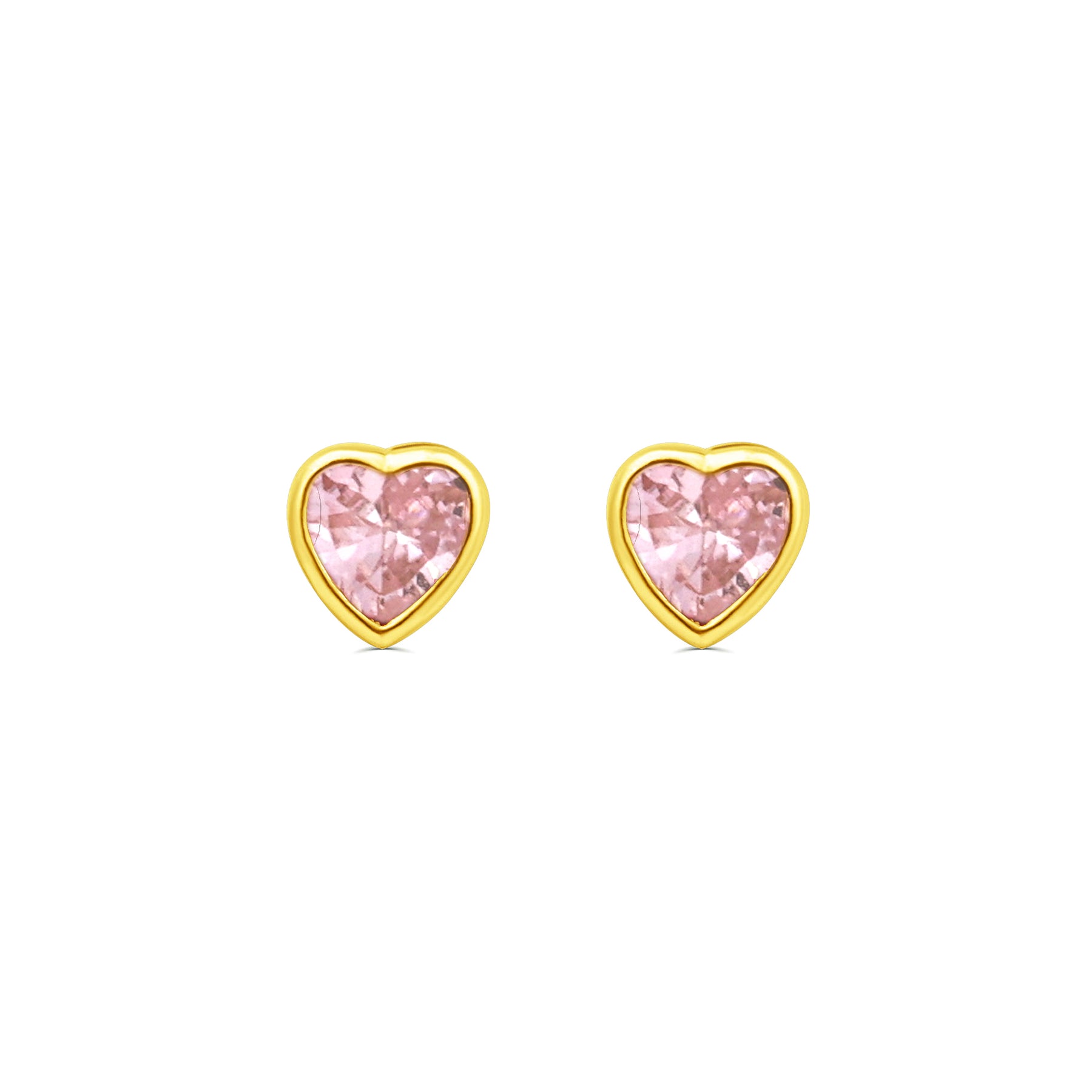 Tiny pink heart earrings, gold-plated silver