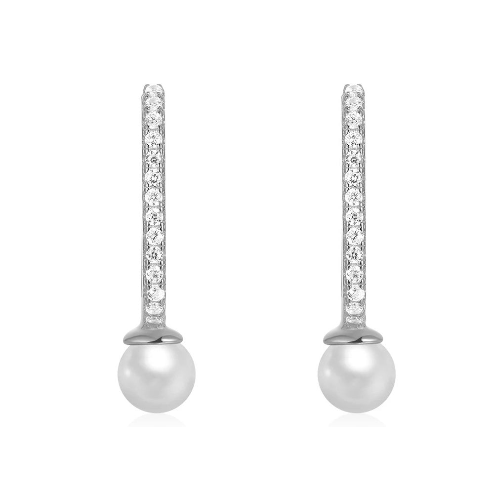 Cercei eleganți din argint 925 placat cu rodiu, cu perlă și zirconiu – bijuterii rafinate Maison La Stéphanie, ideale pentru cadouri sau ocazii speciale.