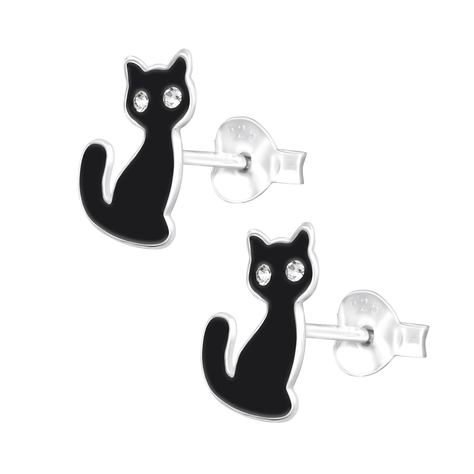 Black Cat Silver Earrings