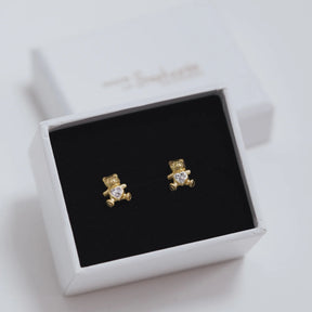 Cercei Teddy Bear din argint 925 placat cu aur 14K – bijuterii drăgălașe pentru copii, perfecte ca dar de Crăciun sau Moș Nicolae.