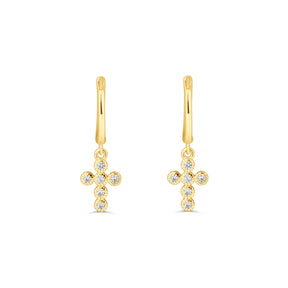 Cercei hoops din argint placat cu aur 18K, cu cruciuliță și zirconia – bijuterie elegantă, feminină și ideală pentru cadou, marca Maison La Stéphanie.
