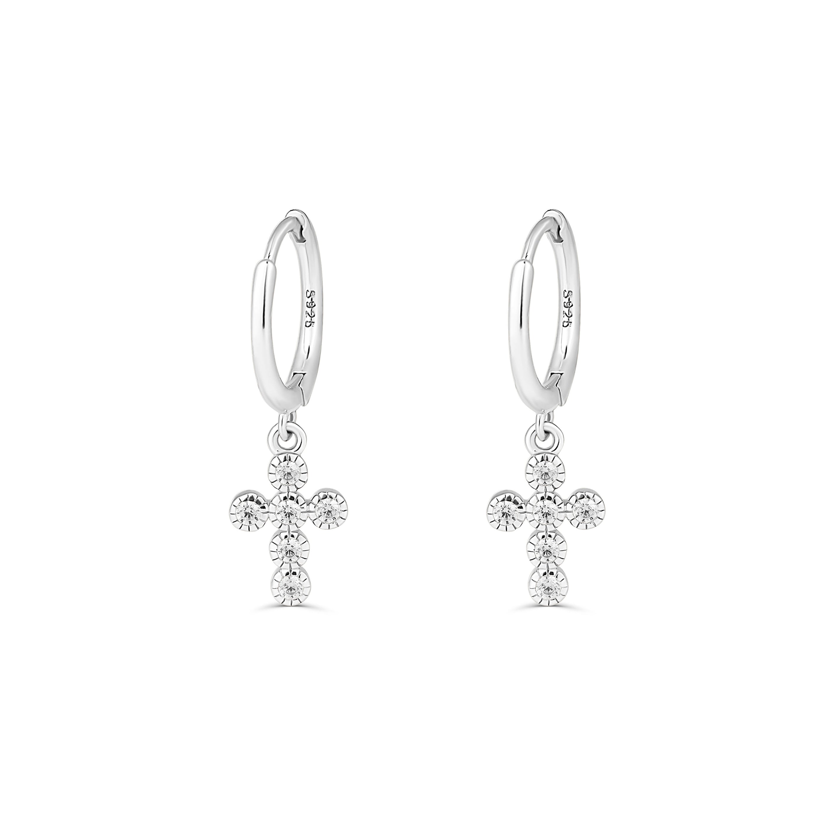 Cercei hoops din argint cu cruciuliță și zirconia – bijuterii elegante și versatile, ideale pentru purtare zilnică sau cadou, marca Maison La Stéphanie.