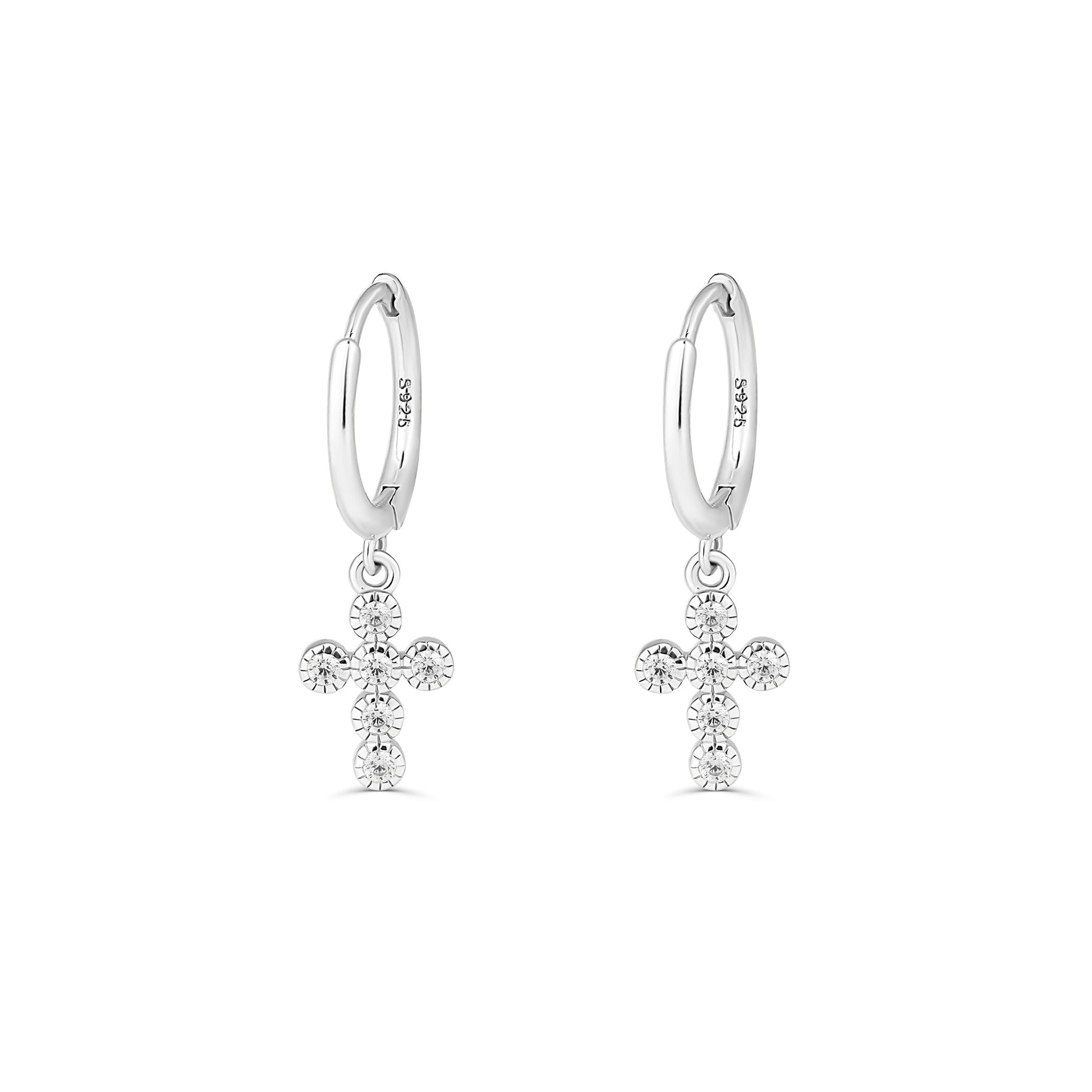 Cercei hoops din argint cu cruciuliță și zirconia – bijuterii elegante și versatile, ideale pentru purtare zilnică sau cadou, marca Maison La Stéphanie.
