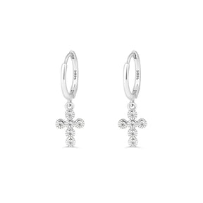 Cercei hoops din argint cu cruciuliță și zirconia – bijuterii elegante și versatile, ideale pentru purtare zilnică sau cadou, marca Maison La Stéphanie.