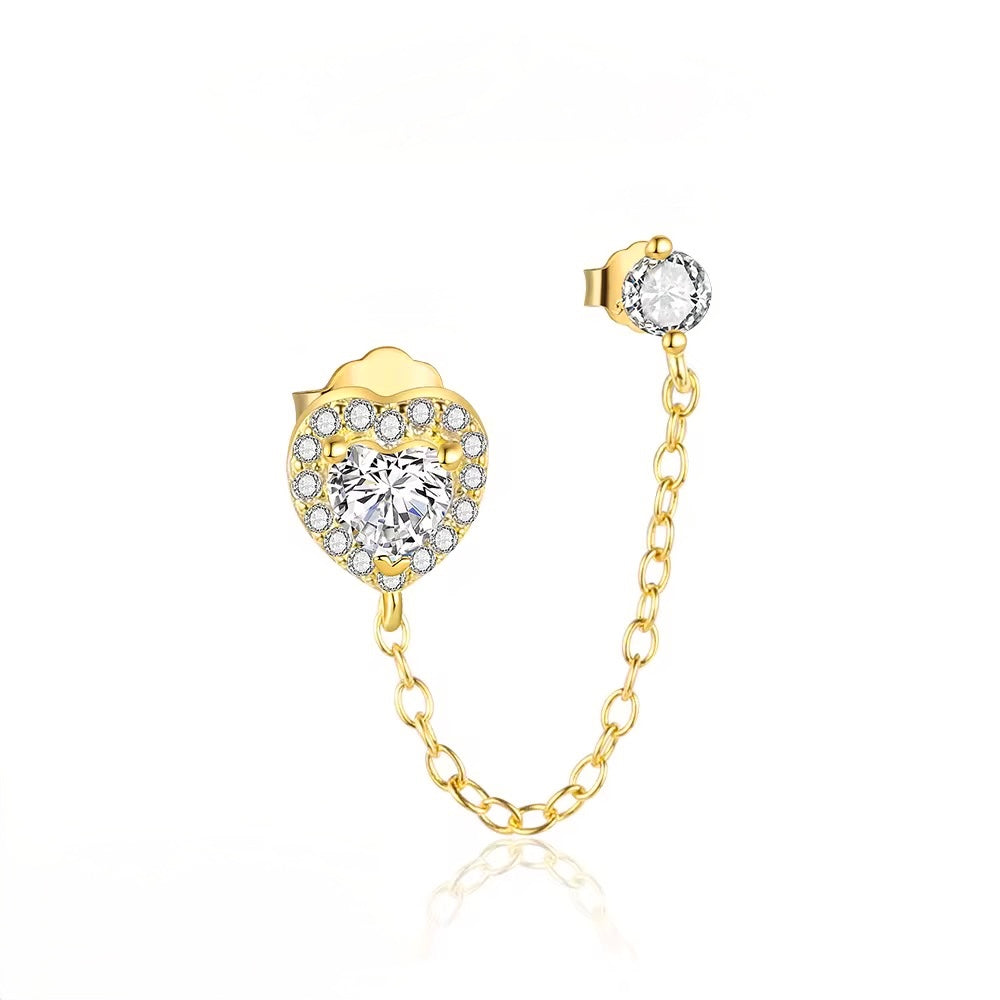 Heart Glow Chain Earring, cercei argint placat cu aur