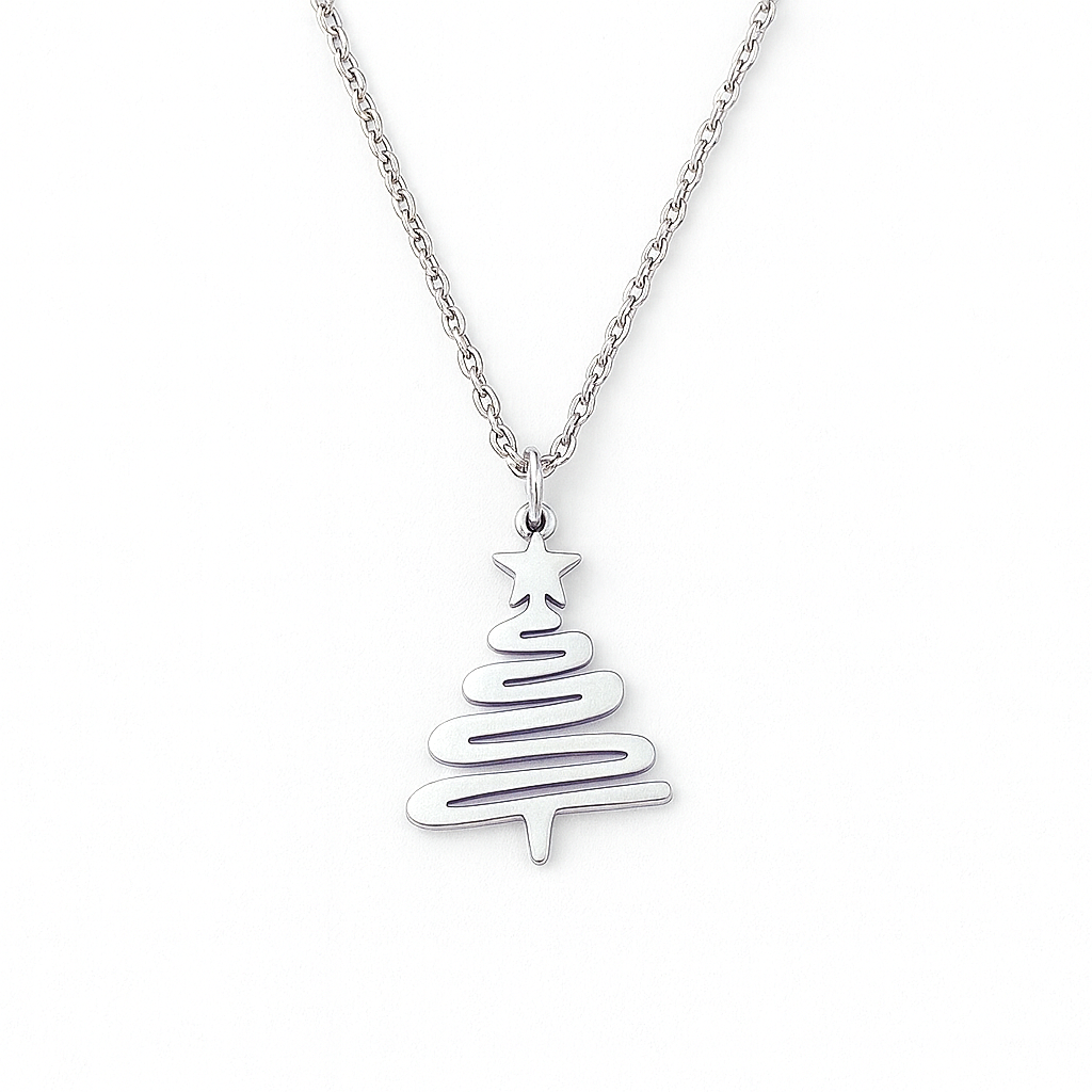 Colier subțire din argint placat cu rodiu, lanț 1 mm, 40+5 cm, cu pandantiv minimalist în formă de brăduț cu steluță.