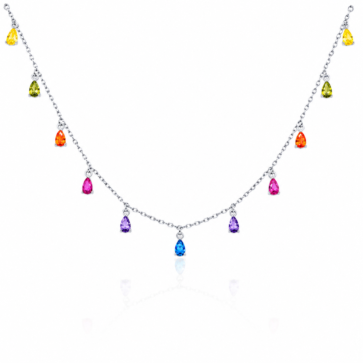 Colier din argint 925 placat cu rodiu, cu zirconii multicolore tip lacrimă. Model elegant, feminin și modern cu accente colorate marca Maison Stephanie