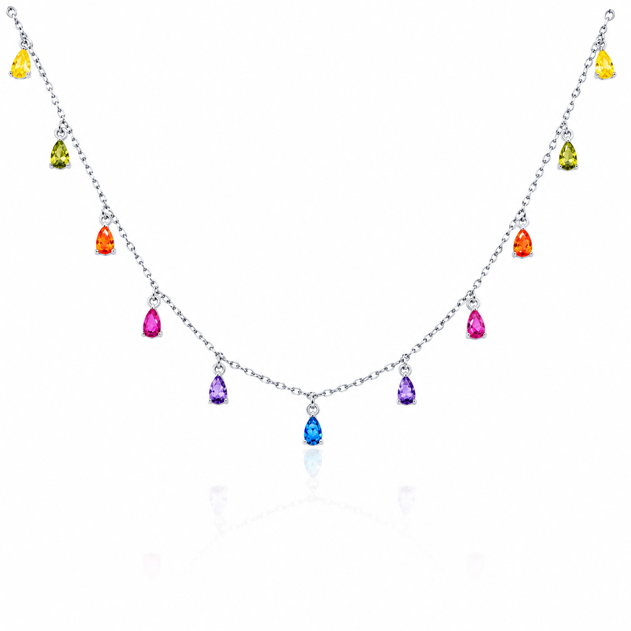 Colier din argint 925 placat cu rodiu, cu zirconii multicolore tip lacrimă. Model elegant, feminin și modern cu accente colorate marca Maison Stephanie