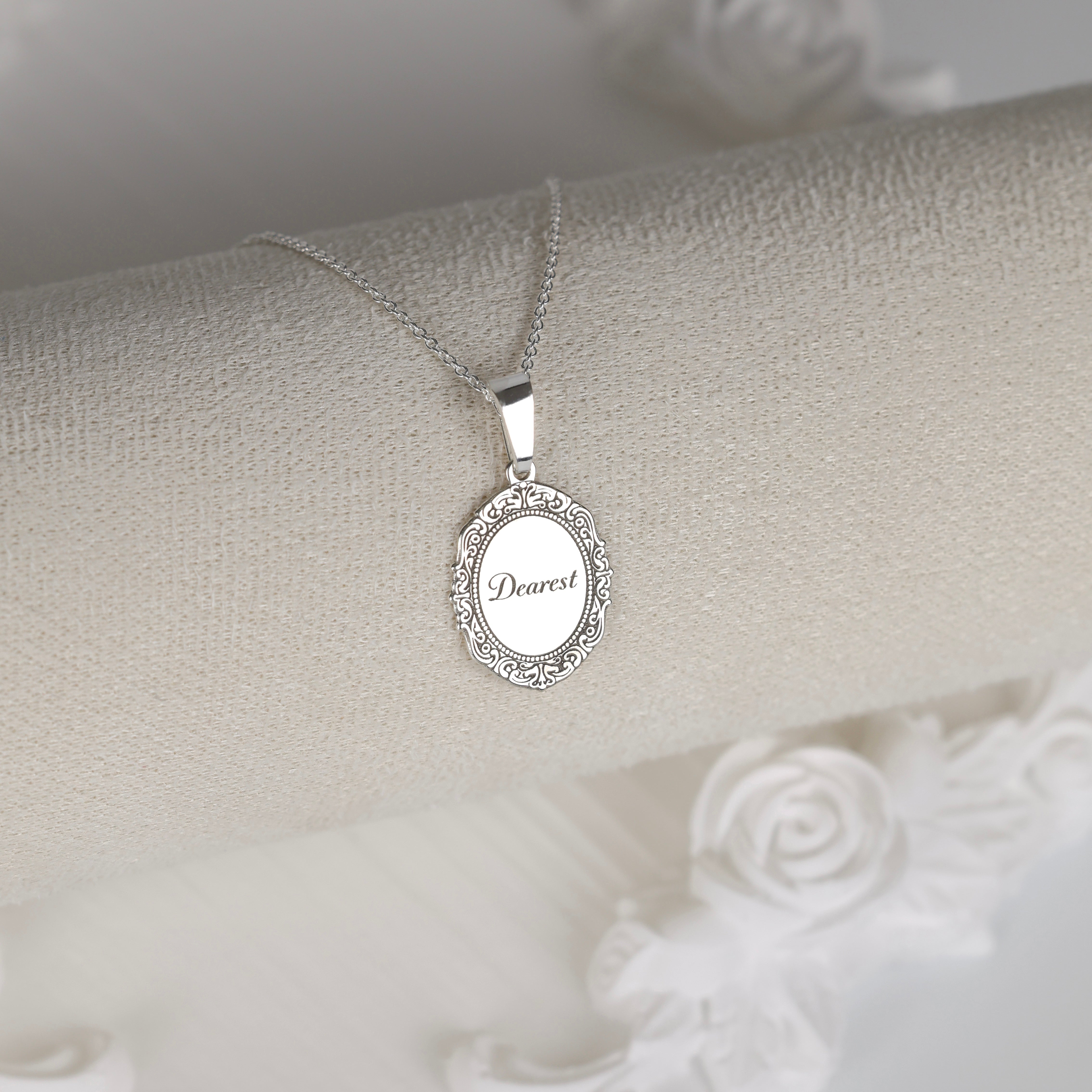 colier argint dearest pandantiv oval gravat regency love letters collection maison stephanie