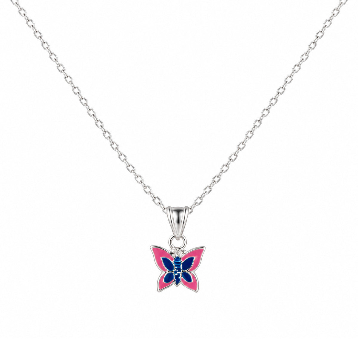 Colier Butterfly Candy Argint 925 pentru fetite cu pandantiv fluture roz si albastru, Black Friday MAISON La Stéphanie