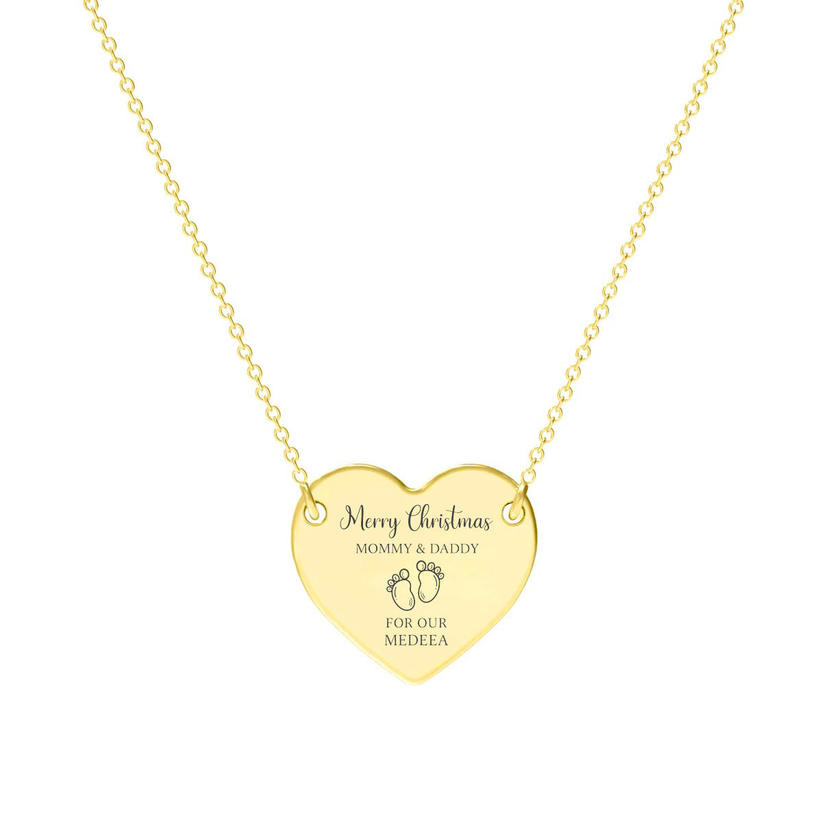 Colier placat cu aur 18K cu inimă mare, gravată cu mesajul părinților și numele copilului, lanț 34/42 cm.