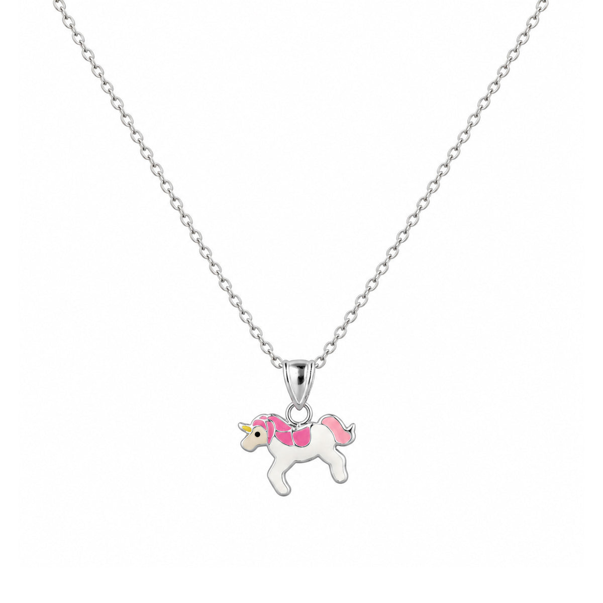 Colier Unicorn Pop Argint 925 pentru fetite cu pandantiv unicorn alb cu coama si codita roz, Black Friday MAISON La Stéphanie
