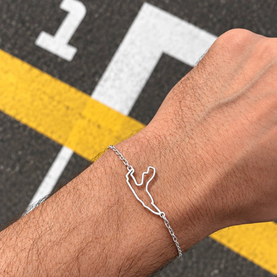 Formel 1 inspiriertes Rennstrecken-Armband für Herren aus 925 Silber von MAISON Stéphanie, personalisierter Motorsport-Schmuck für F1- und Grand-Prix-Fans