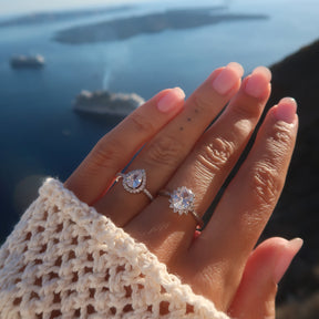 Inel Halo Teardrop Pear Shaped din argint 925, design elegant cu piatra in forma de lacrima – Maison La Stephanie