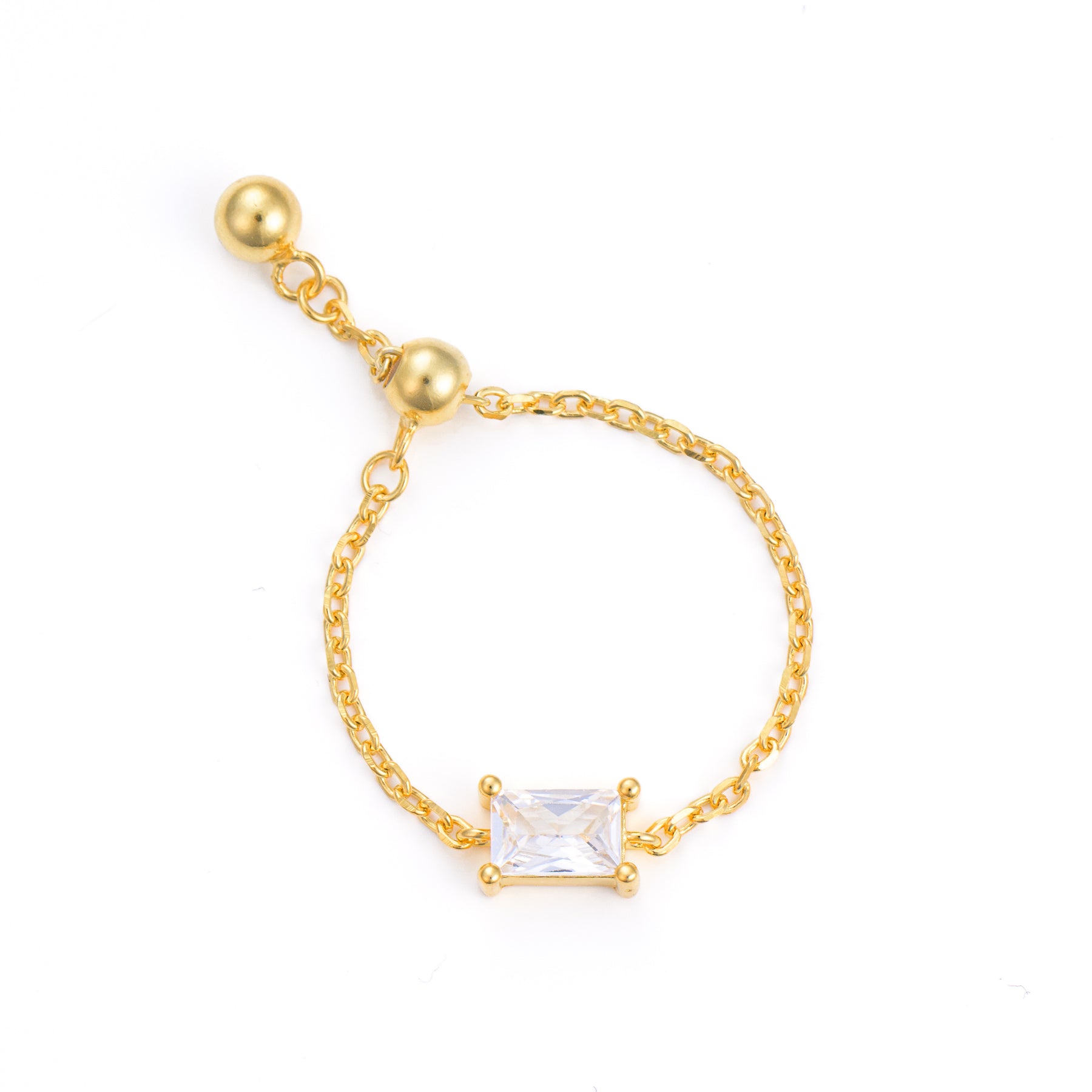  inel ajustabil cu lant argint placat cu aur si piatra zirconia dreptunghiulara