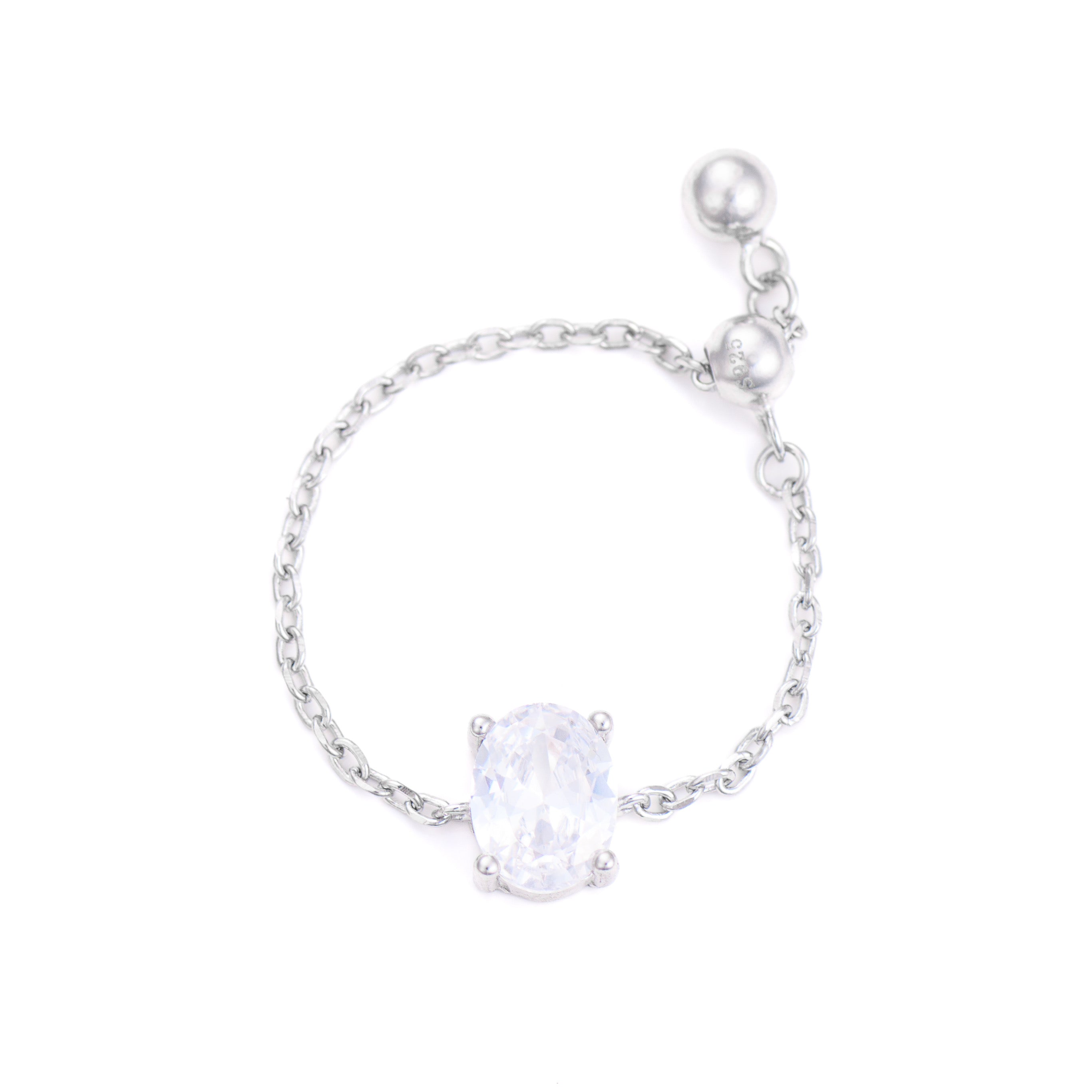 inel ajustabil cu lant argint 925 placat cu rodium si piatra zirconia