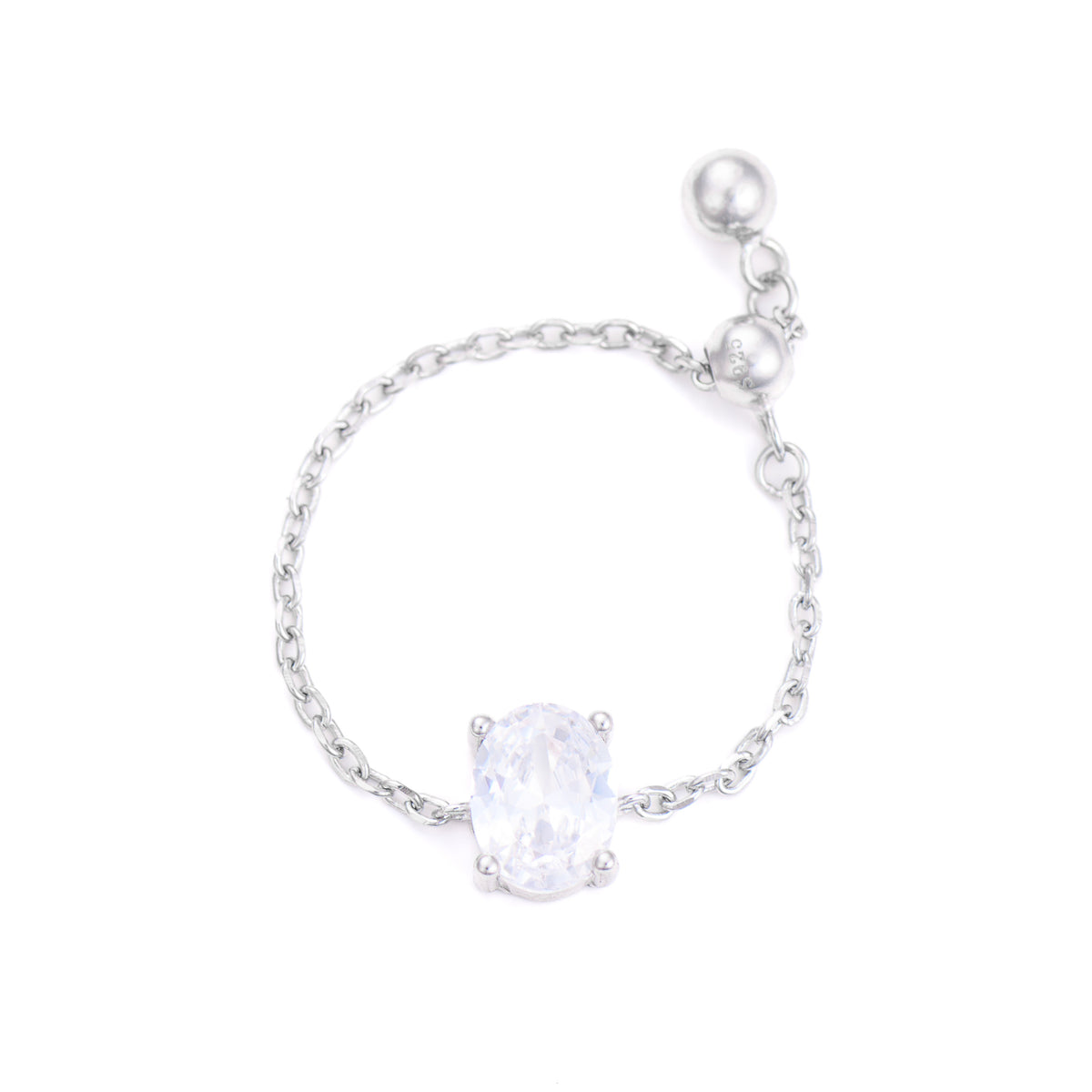 inel ajustabil cu lant argint 925 placat cu rodium si piatra zirconia