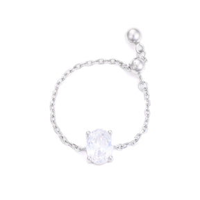 inel ajustabil cu lant argint 925 placat cu rodium si piatra zirconia