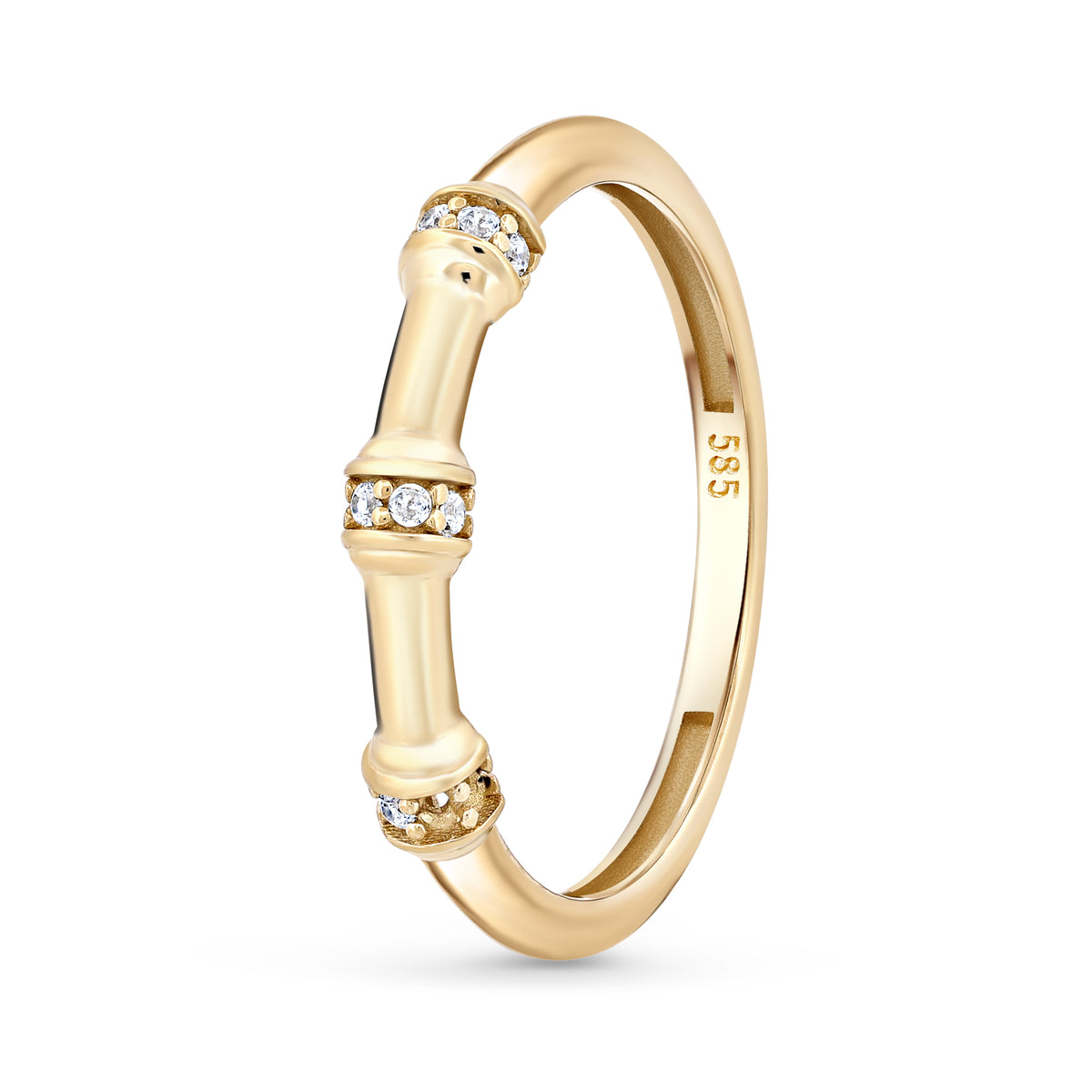 inel aur 14k model bamboo elegant cu zirconii sclipitoare cadou rafinat pentru femei moderne maison stephanie
